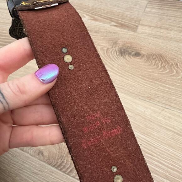 Y2K Lucky Brand Brown Leather Stone Embellished Boho Belt - Picture 5 of 5